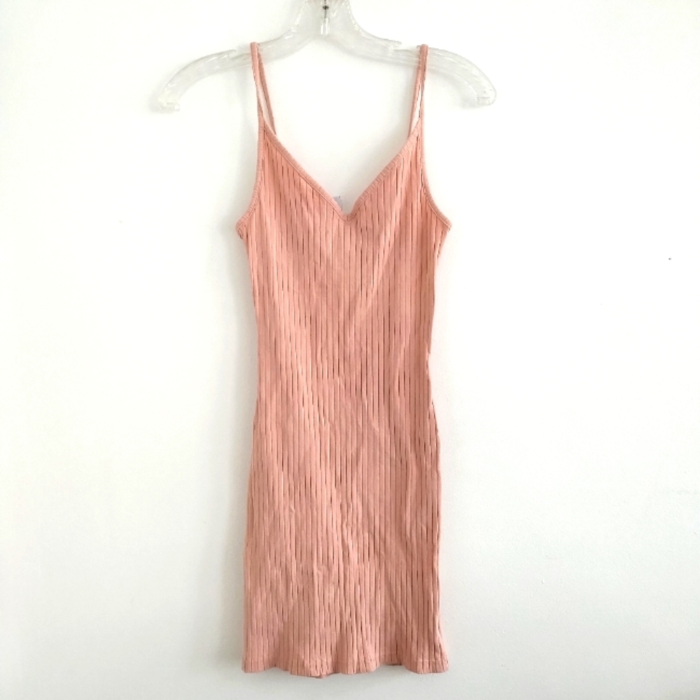 H&M Nude Ribbed V Neck Mini Dress - Picture 2 of 3